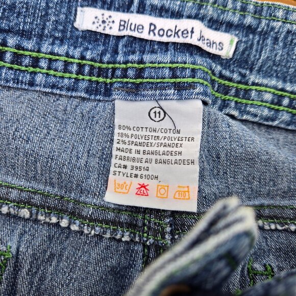 Vintage 90s Y2K Denim Capri Pants Jeans Embroidered Flowers Size 11 Fairy Boho - Picture 8 of 8